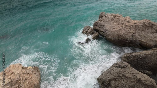 ocean sea waves breaking on the rocks