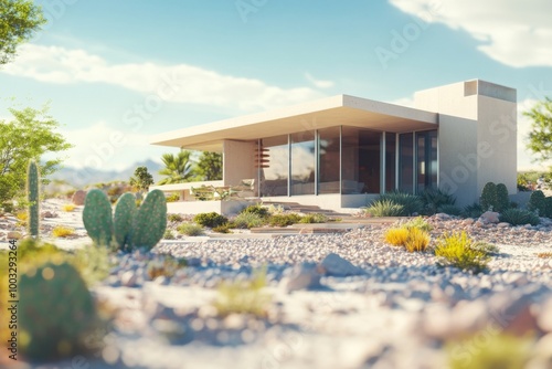 Modernist desert home, with copy space