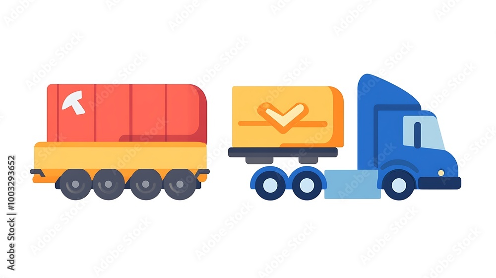 Truck and train cargo transport, flat vector illustration isolated on white background Truck and train cargo transport, flat vector illustration isolated on white background