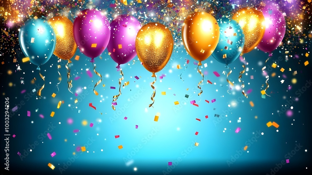 a group of balloons floating in the air - a festive scene with a row of colorful balloons at the top. The balloons are in various colors, including blue, purple, pink, gold, and orange a group of balloons floating in the air - a festive scene with a row of colorful balloons at the top. The balloons are in various colors, including blue, purple, pink, gold, and orange