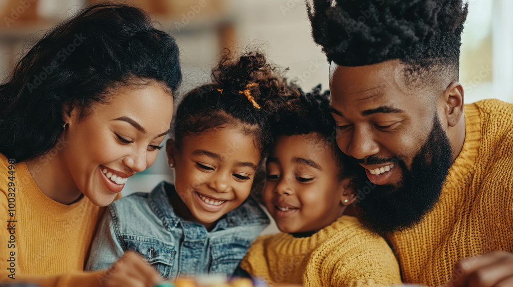 A cheerful family enjoying a board game, capturing genuine smiles and the essence of quality family time in a cozy, brightly lit room. A cheerful family enjoying a board game, capturing genuine smiles and the essence of quality family time in a cozy, brightly lit room.