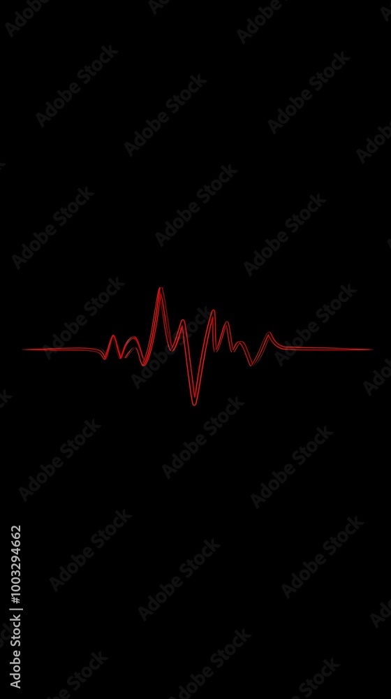 a black background with a red line in the center that resembles an electrocardiogram (ECG) or heartbeat line. The line is mostly straight but has a series of peaks and valleys in the middle, creating a black background with a red line in the center that resembles an electrocardiogram (ECG) or heartbeat line. The line is mostly straight but has a series of peaks and valleys in the middle, creating
