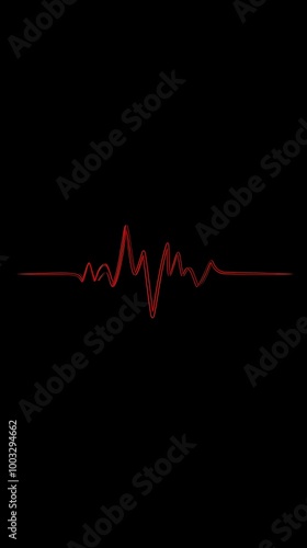  a black background with a red line in the center that resembles an electrocardiogram (ECG) or heartbeat line. The line is mostly straight but has a series of peaks and valleys in the middle, creating photo