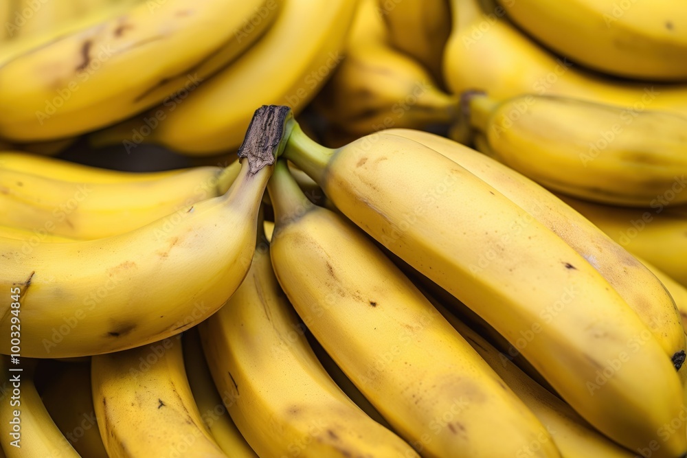 Close-up of fresh banana bunch, yellow ripe fruit. Many organic bananas, natural, healthy, delicious dessert. Calorie-counting, diet-friendly snack, top view of tropical fruit. Close-up of fresh banana bunch, yellow ripe fruit. Many organic bananas, natural, healthy, delicious dessert. Calorie-counting, diet-friendly snack, top view of tropical fruit.
