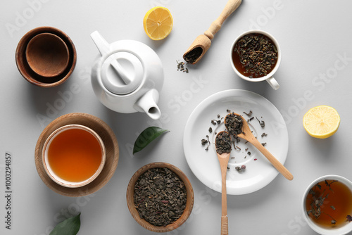 Composition with tea pot, b...