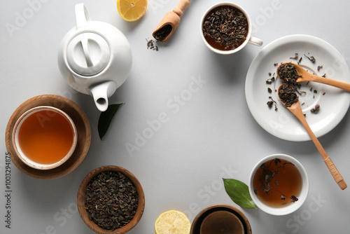 Frame made of tea pot, cups...