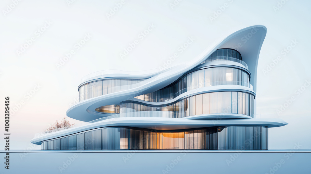 A futuristic building with a sleek, curvaceous design stands against a clear sky, embracing modern architecture and innovation. A futuristic building with a sleek, curvaceous design stands against a clear sky, embracing modern architecture and innovation.