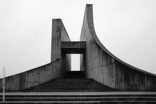 Soviet-era brutalist monument, with copy space