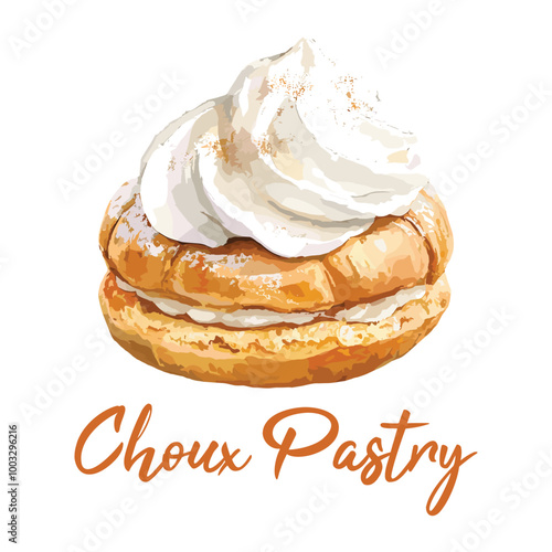 choux pastry in watercolor illustration style, isolated vector on white background