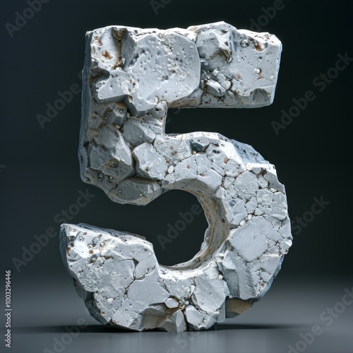 3D rendering number 5 with textured concrete sculpture.
