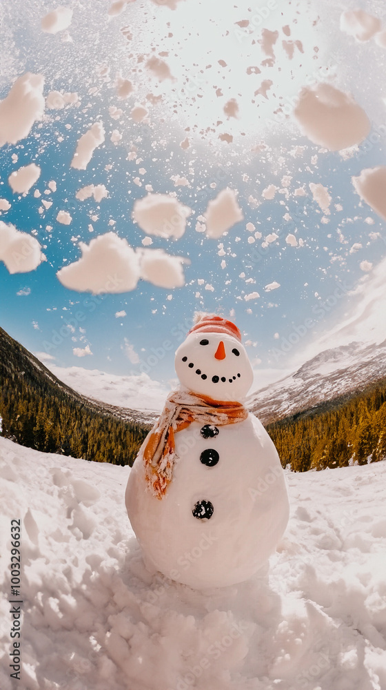 a fun snowman dressed in stylish winter attire, including a scarf and hat