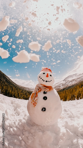 Obraz na płótnie a fun snowman dressed in stylish winter attire, including a scarf and hat w salonie