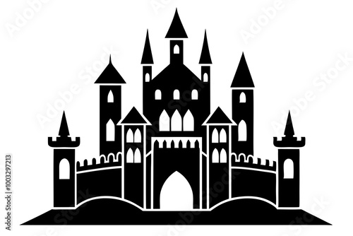 Medieval Castle Silhouette Featuring a Detailed Castle with Towers and Turrets