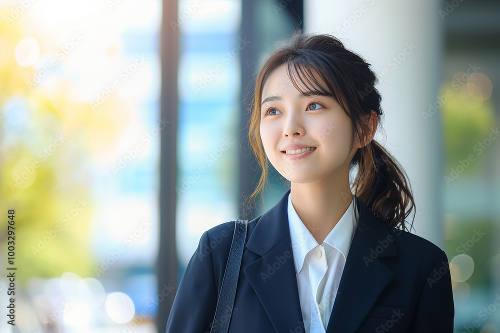 新卒女性の爽やかネイビースーツ 新卒女性の爽やかネイビースーツ