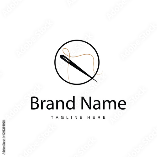 Tailor logo vector template needle and thread black silhouette design simple sewing tool product brand