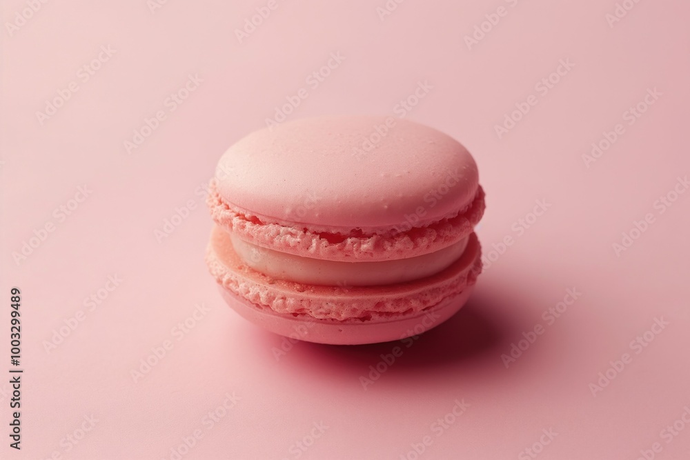 Pink French macaroon on pink background. French pastry dessert with pastel colors. Sweet, delicious, tasty confectionery. Epicurean treat for dessert lovers. Studio shot of macaroon on copy space Pink French macaroon on pink background. French pastry dessert with pastel colors. Sweet, delicious, tasty confectionery. Epicurean treat for dessert lovers. Studio shot of macaroon on copy space
