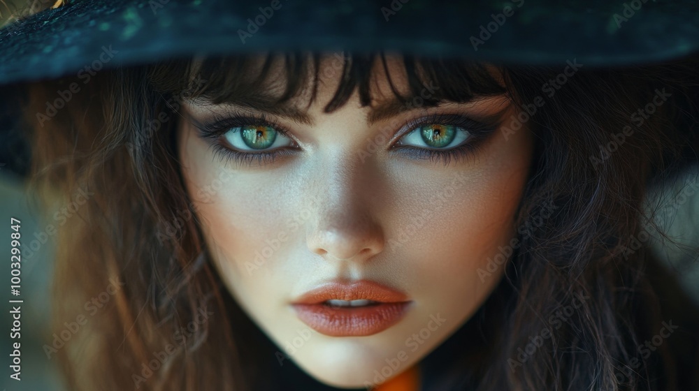 Enchanting Witch in Autumn Setting with Pumpkins and Magical Atmosphere Enchanting Witch in Autumn Setting with Pumpkins and Magical Atmosphere