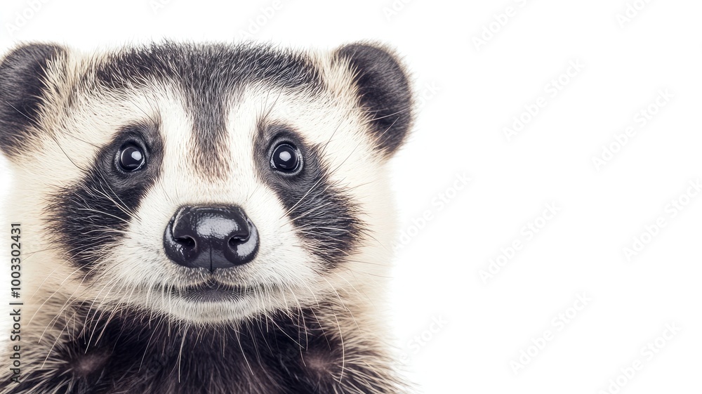 Close-up of curious raccoon with white background Close-up of curious raccoon with white background