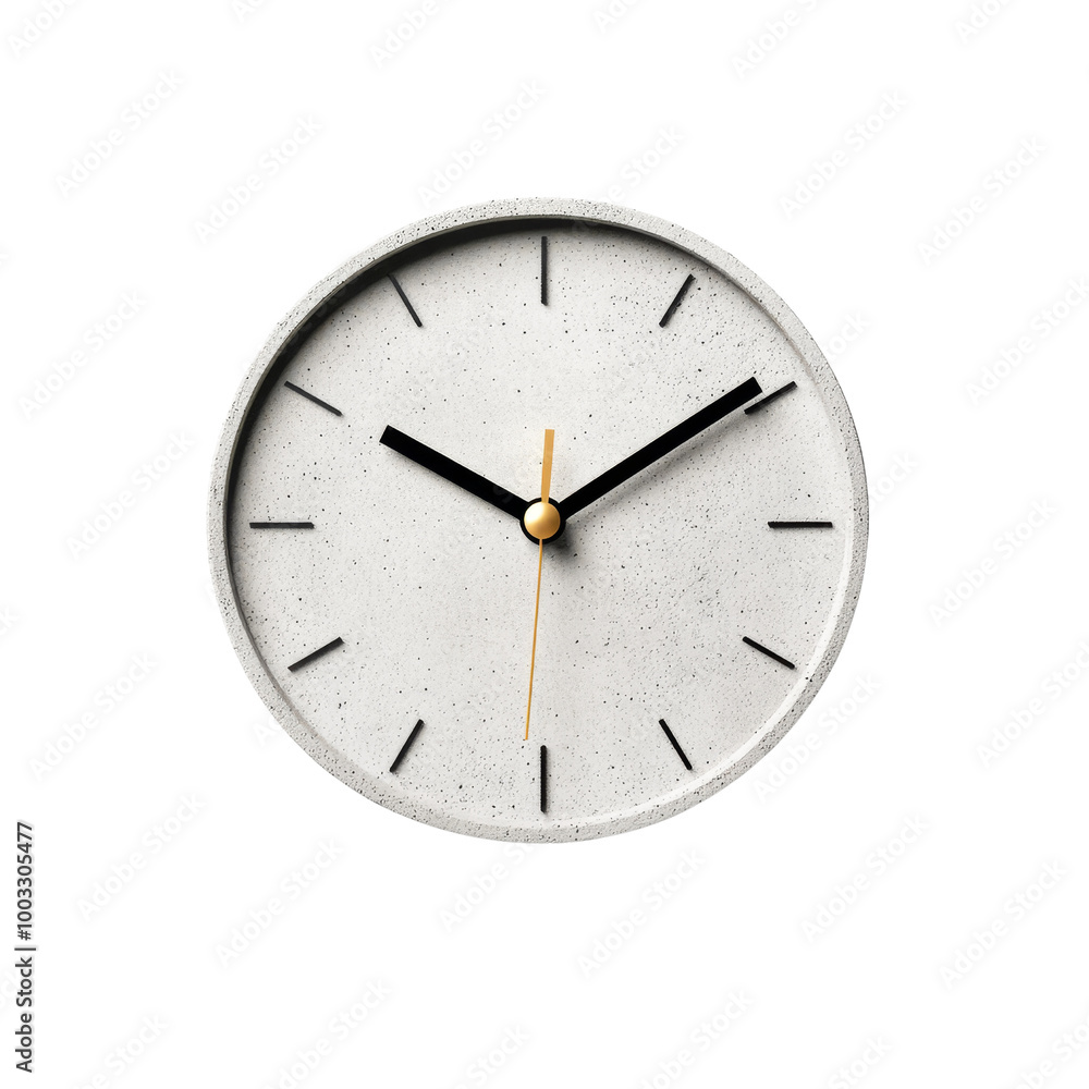 White Clock Face with Black Hands and Gold Second Hand on a Isolated White Clock Face with Black Hands and Gold Second Hand on a Isolated