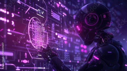 AI Robot Writing Code on Digital Interface