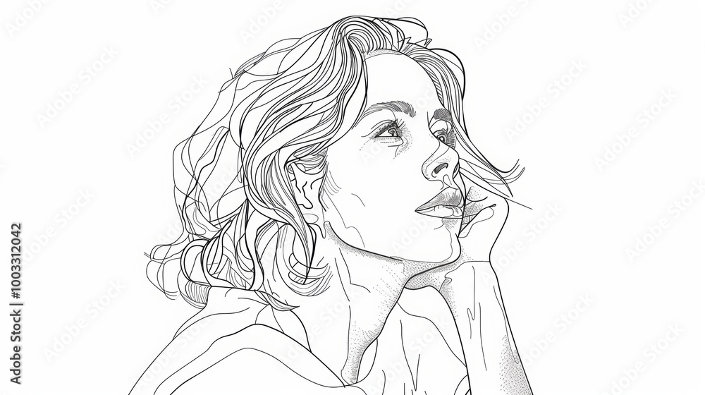 Captivating Curly Haired Female Portrait of Contemplative Elegance Captivating Curly Haired Female Portrait of Contemplative Elegance