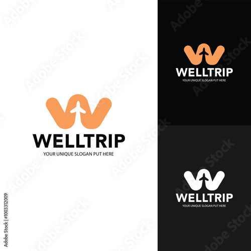 W Travel Company Logo: An Airline Design Featuring a Capital 'W' and Airplane Icon, Representing Global Journeys.