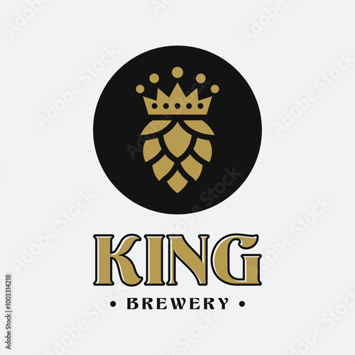 King beer logo design, crown with hops logo concept.