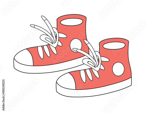 Pair of red sneakers isolated cartoon doodle vector
