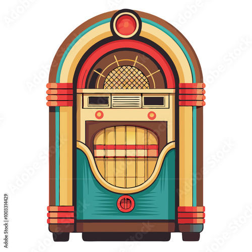 Vintage Jukebox Illustration: A vibrant illustration of a classic jukebox, capturing the nostalgia and charm of a bygone era.  Perfect for adding a retro touch to your designs. 