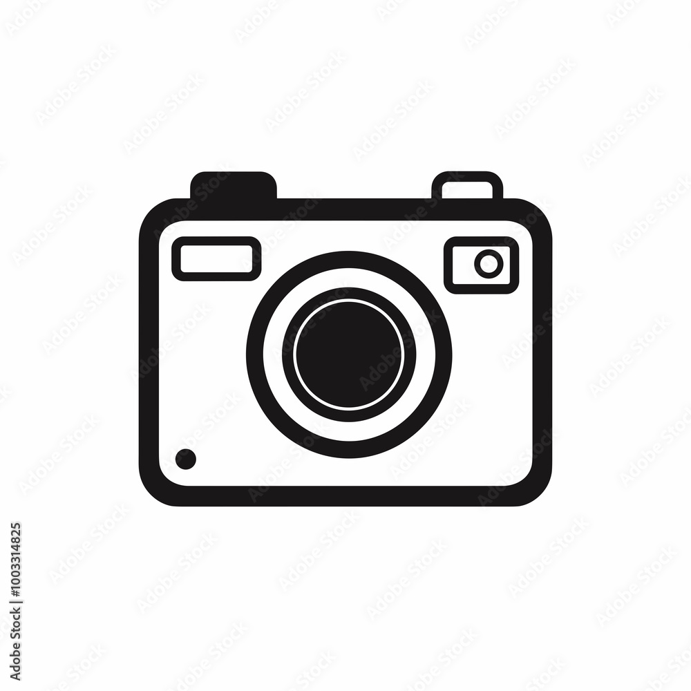 This icon features a black line drawing of a camera designed with simplicity in mind, suitable for enhancing digital interfaces or design elements This icon features a black line drawing of a camera designed with simplicity in mind, suitable for enhancing digital interfaces or design elements
