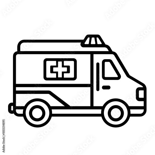 The design features a black line representation of an ambulance, symbolizing emergency medical services, ready to respond anytime