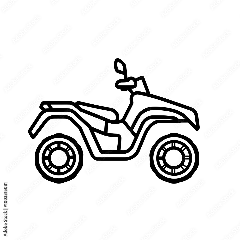 This vector icon features a sleek all-terrain vehicle in black and white, highlighting its modern design through clear line art and simplicity This vector icon features a sleek all-terrain vehicle in black and white, highlighting its modern design through clear line art and simplicity