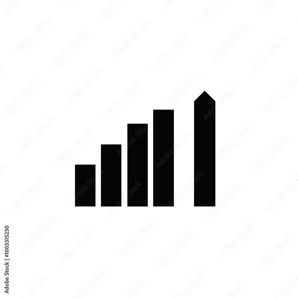 This icon features a black line chart with ascending bars, symbolizing growth trends and data analysis in a clean and modern style This icon features a black line chart with ascending bars, symbolizing growth trends and data analysis in a clean and modern style