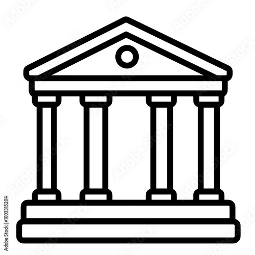 This graphic features a minimalist line drawing of a classical building with prominent columns, symbolizing architectural design and stability