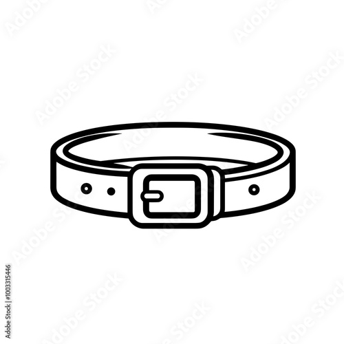 This vector icon illustrates a basic belt design with a rectangular buckle, suitable for use in fashion-related graphics, apps, and websites