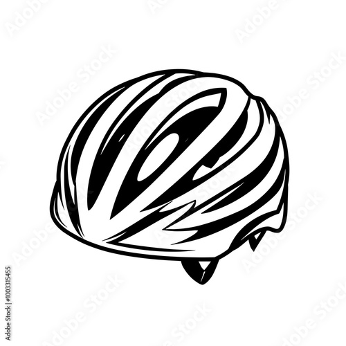 This vector illustration features a sleek bicycle helmet in a minimalist line art style, highlighting safety and sport for cycling enthusiasts