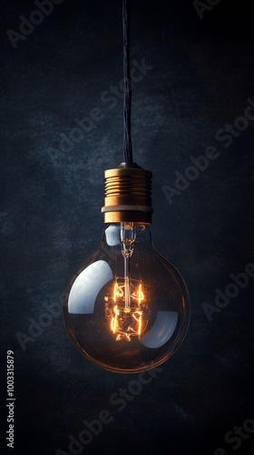 Vintage style light bulb glowing against dark