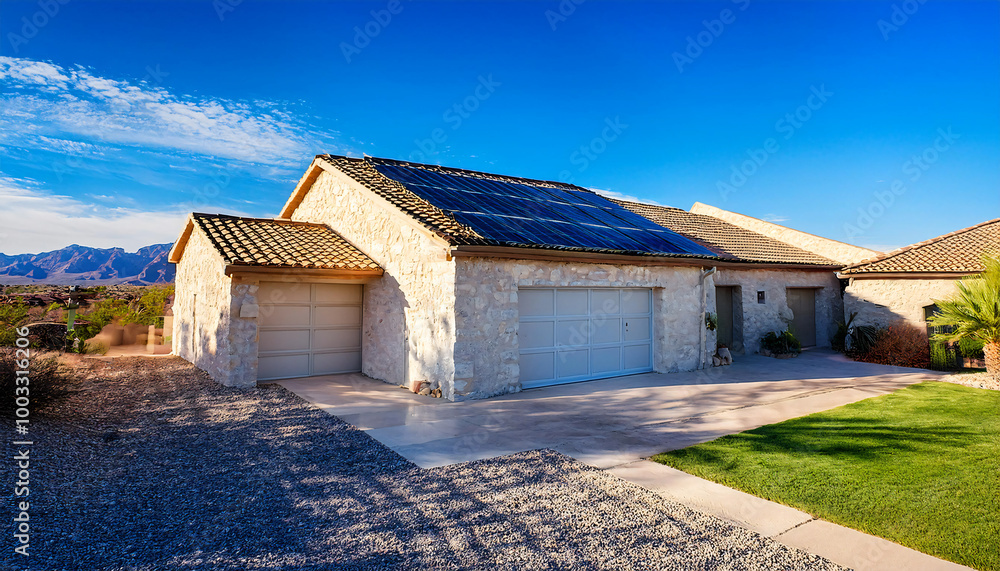 White stone House with solar panels in Las Vegas White stone House with solar panels in Las Vegas