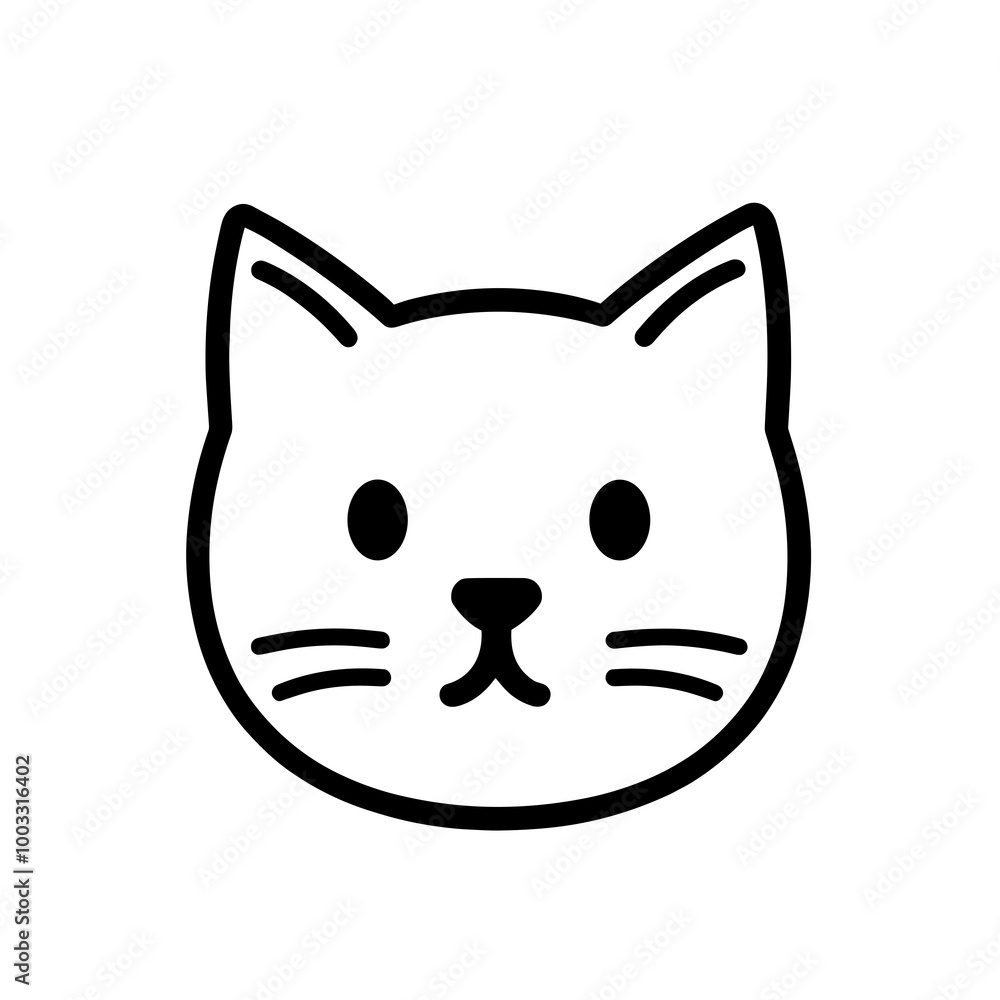 A minimalistic vector icon features a cat's face illustrated with simple black lines, making it ideal for digital platforms and print media A minimalistic vector icon features a cat's face illustrated with simple black lines, making it ideal for digital platforms and print media