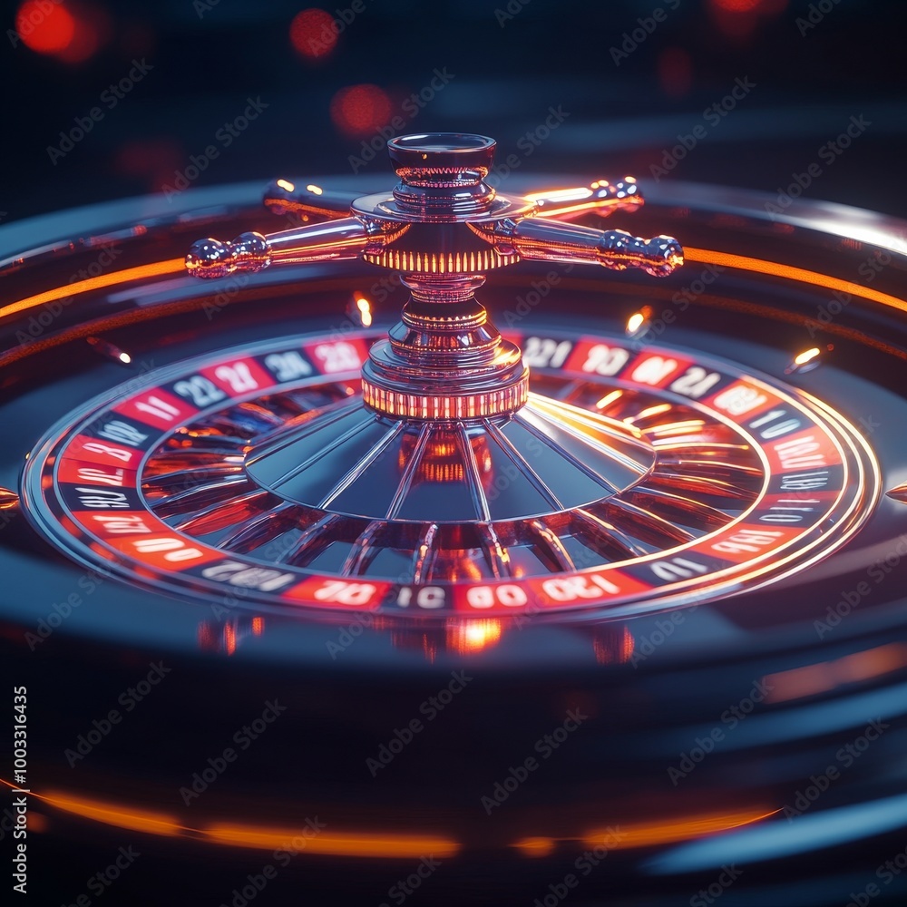 Casino roulette wheel on dark background, 3d render illustration Casino roulette wheel on dark background, 3d render illustration