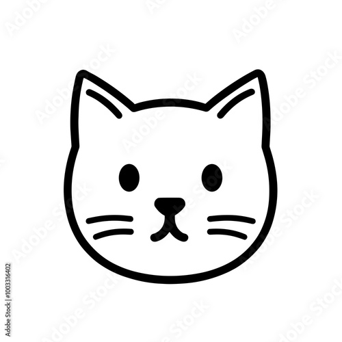 A minimalistic vector icon features a cat's face illustrated with simple black lines, making it ideal for digital platforms and print media