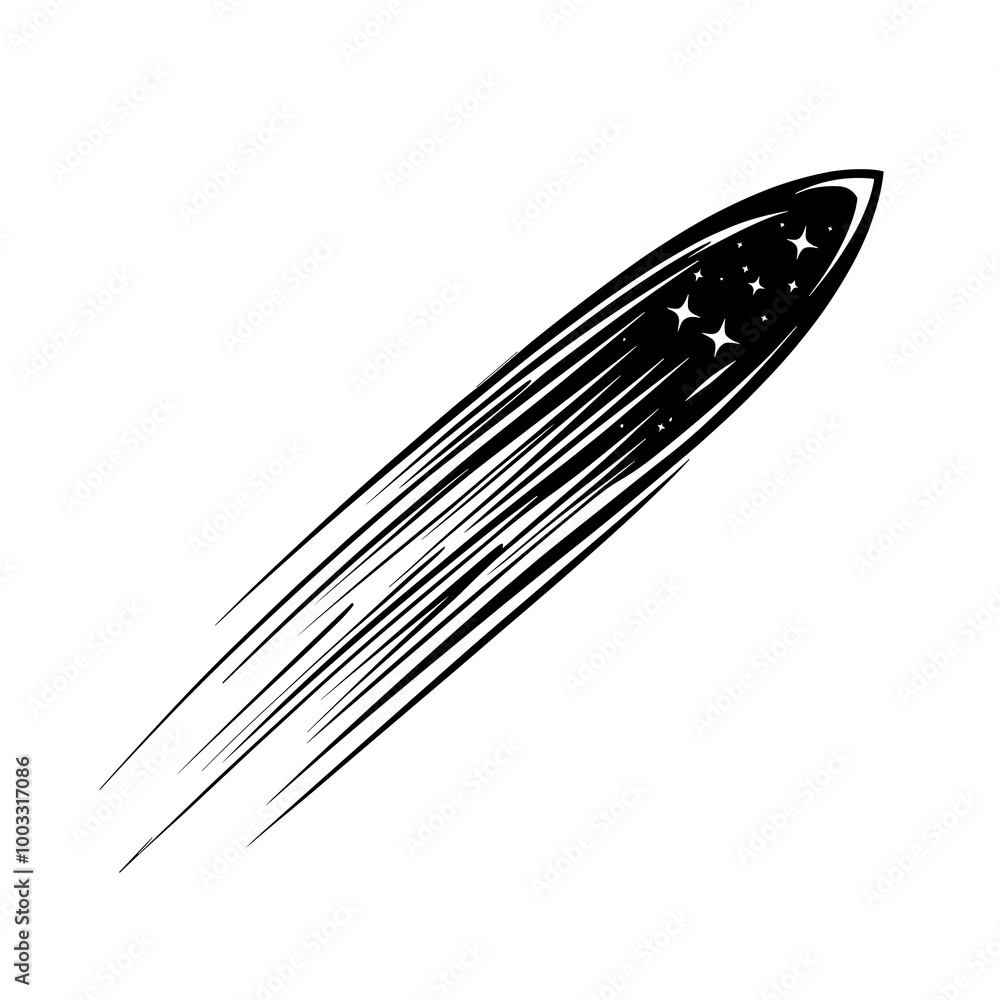 The design features a streamlined shooting star with a defined tail, created using a minimalist line art style ideal for digital illustrations and icons The design features a streamlined shooting star with a defined tail, created using a minimalist line art style ideal for digital illustrations and icons