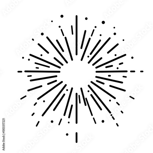 The design features a simple black vector icon illustrating rays that radiate outward, forming a striking burst. This minimalist style is often utilized in graphic design