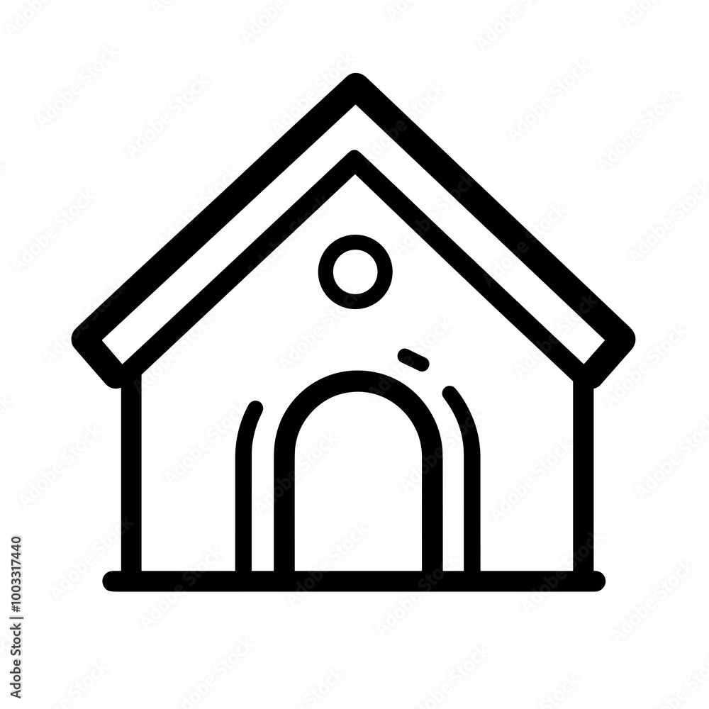 This graphic displays a minimalist black outline of a house featuring a prominent roof and rounded doorway, ideal for modern designs and user interfaces This graphic displays a minimalist black outline of a house featuring a prominent roof and rounded doorway, ideal for modern designs and user interfaces
