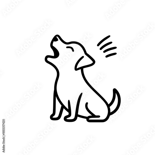 This black line icon depicts a dog in a barking position, showcasing its expressive nature through a clean and minimalistic vector design perfect for digital use