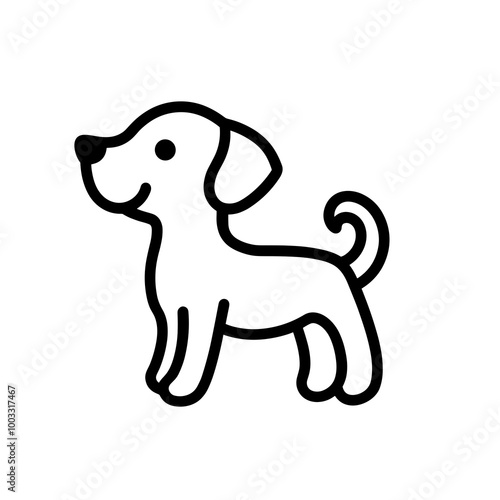 A playful dog icon features a wagging tail, showcasing a friendly character. The design emphasizes simplicity, ideal for digital interfaces or apps