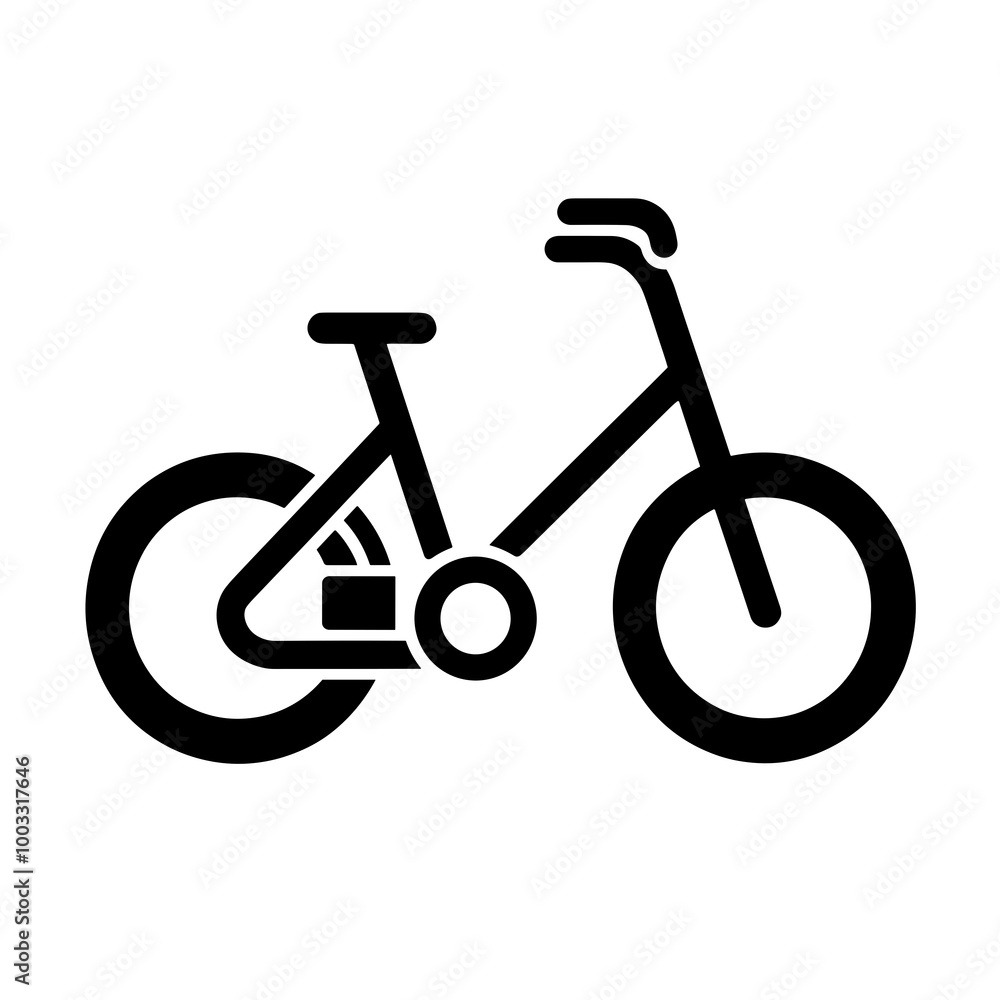 This illustration features a black line icon of a bicycle, showcasing its essential components in a sleek and simple design, ideal for transportation themes This illustration features a black line icon of a bicycle, showcasing its essential components in a sleek and simple design, ideal for transportation themes