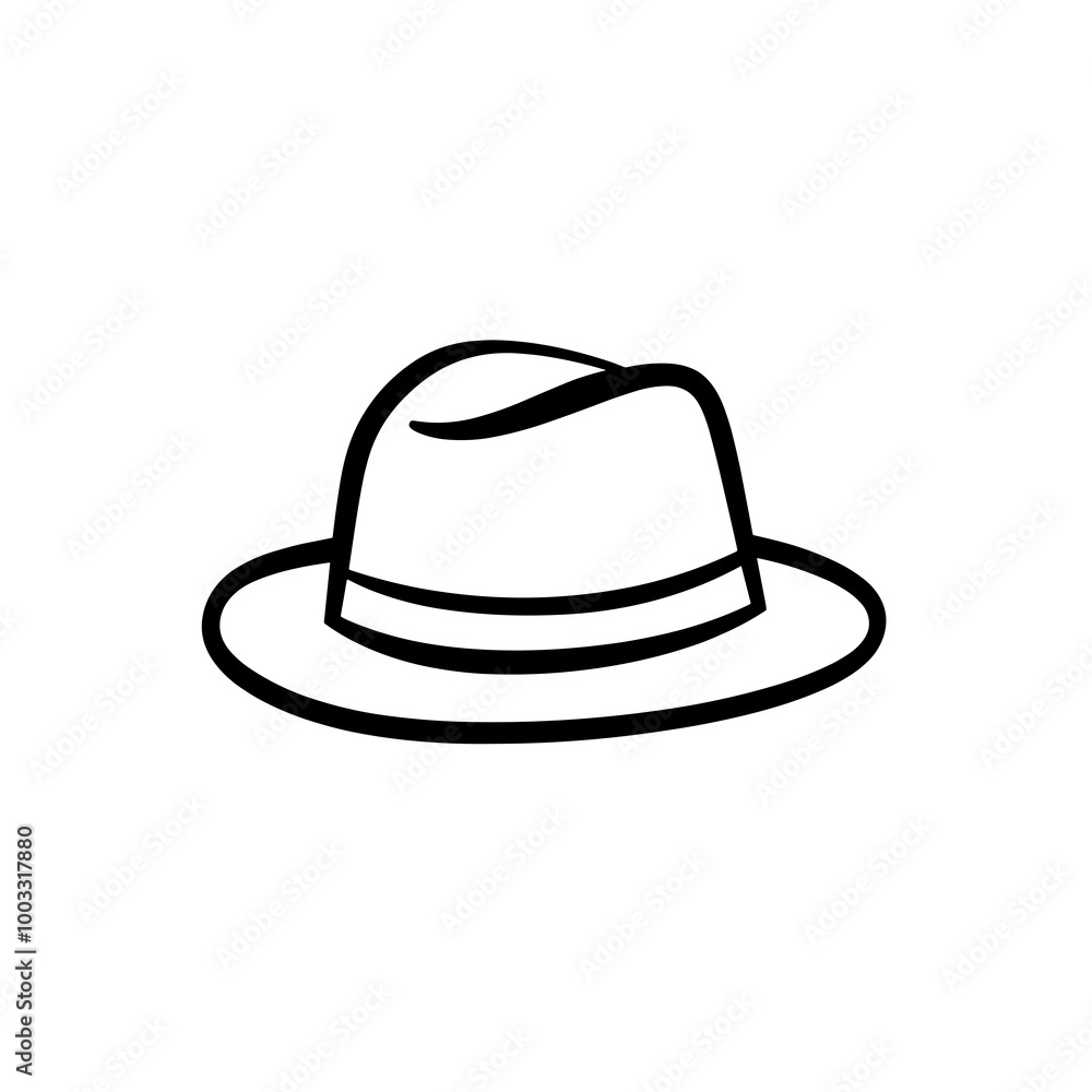 This vector icon showcases a simple black outline of a classic hat, perfect for illustrating fashion, accessories, or casual wear in a clean design This vector icon showcases a simple black outline of a classic hat, perfect for illustrating fashion, accessories, or casual wear in a clean design