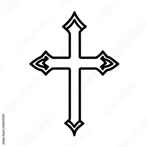 This vector icon features a simple, black line representation of a decorative cross. It serves as a versatile symbol of faith, heritage, or spirituality