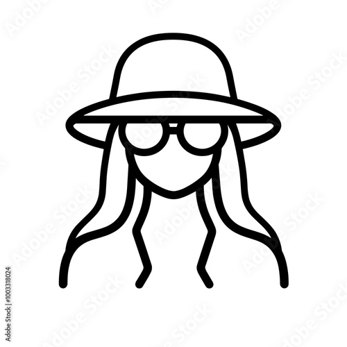 A minimalist icon shows a woman with long hair donning sunglasses and a wide-brimmed hat, representing a chic and carefree summer vibe